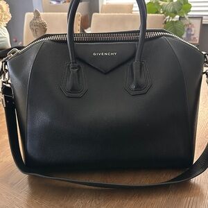 Givenchy Black Goatskin Leather Satchel with Silver Hardware